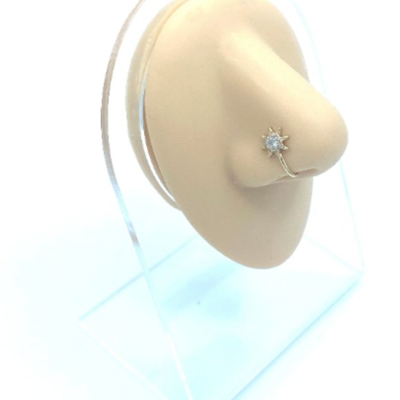 CZ Diamond Sun 24 KT Gold Plated Nose Cuff Fake Nose Rings No Piercing Jewelry - Picture 2 of 5